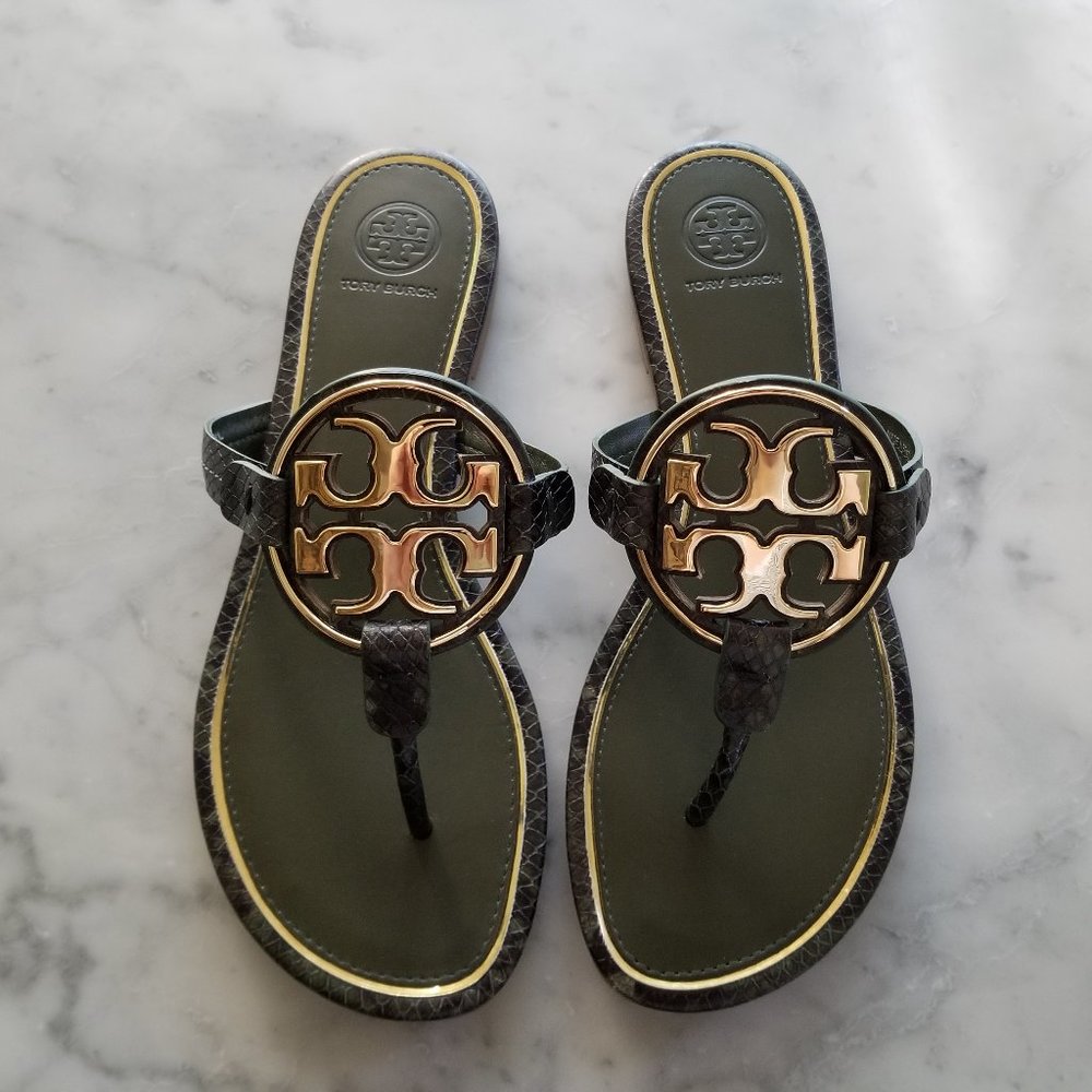 Tory Burch Sandal Metal Miller Stamped Snake Print
